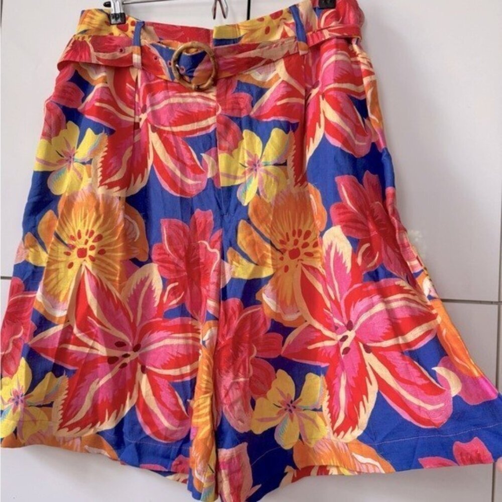 NWT Size S - Farm Rio Linen Blend Belted Floral Bermuda Shorts (NWT US$ 188) - Picture 8 of 12